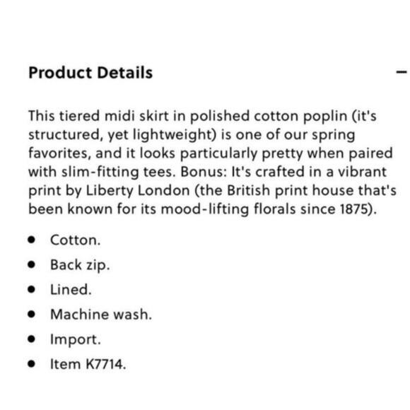 J.Crew | Liberty London Tawna Pavilion Tiered Midi Floral Skirt Size 0 Cottage - Picture 9 of 10